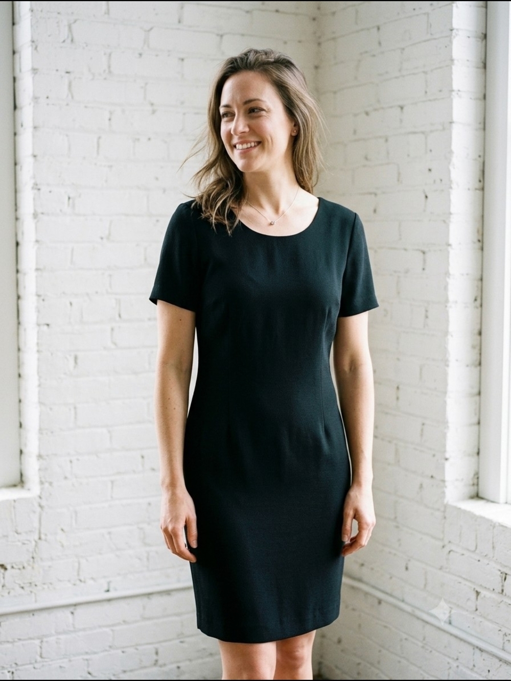 Vanessa Stevens Vintage Black Short-Sleeve Sheath Dress 90s Gothic Minimalism